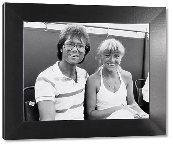 Sue Barker and Cliff Richard at tennis tournament - June 1982