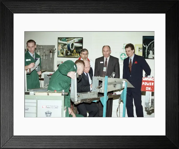 Framed Print : Labour leader Neil Kinnock visits the British Airways training centre at Heathrow Airport Framed Print : Labour leader Neil Kinnock visits the British Airways training centre at Heathrow Airport