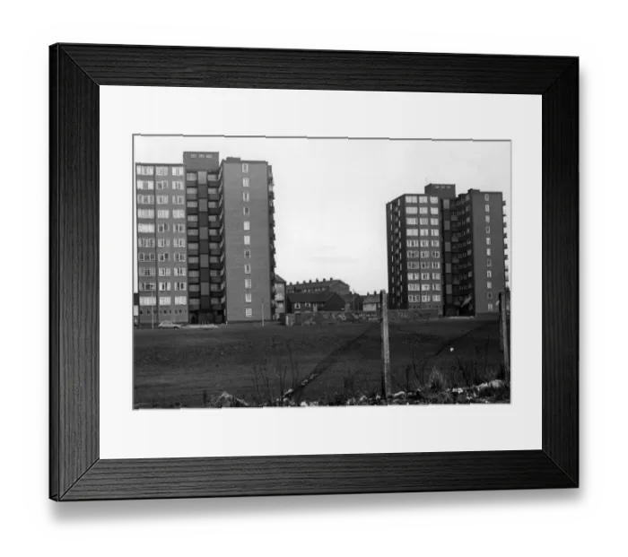Framed Print : The Wingate Towers flats as seen from Liverpool Road. Huyton, Knowsley, Merseyside
