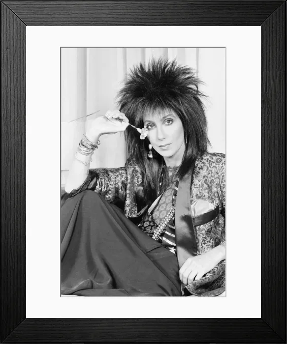 Framed Print : Cher, American singer and actress, in London for the premiere of her new film, Mask Framed Print : Cher, American singer and actress, in London for the premiere of her new film, Mask