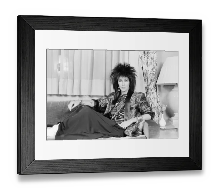 Framed Print : Cher, American singer and actress, in London for the premiere of her new film, Mask