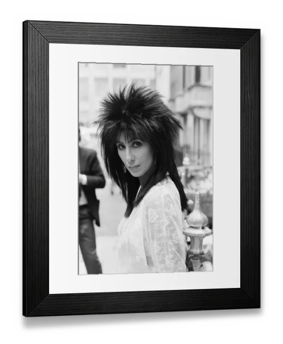 Framed Print : Cher, American singer and actress, in London for the premiere of her new film, Mask Framed Print : Cher, American singer and actress, in London for the premiere of her new film, Mask