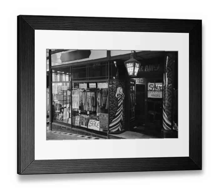 Framed Print : The front window of the Alley Boutique in Birmingham, West Midlands. 11th October 1967 Framed Print : The front window of the Alley Boutique in Birmingham, West Midlands. 11th October 1967