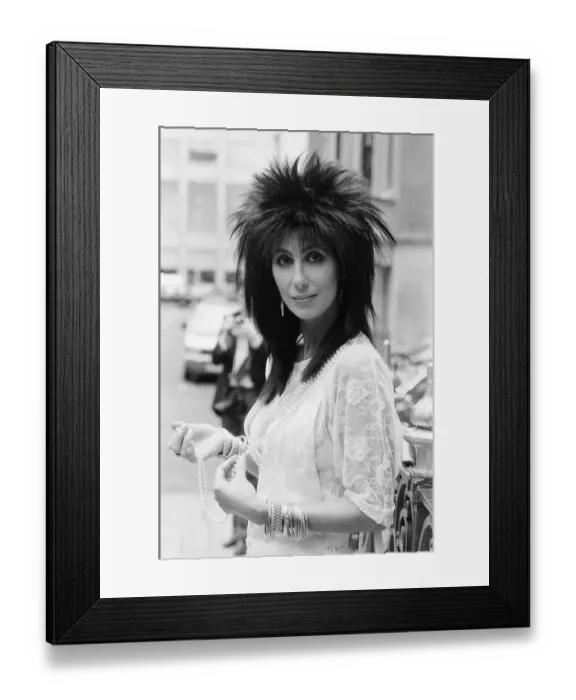 Framed Print : Cher, American singer and actress, in London for the premiere of her new film, Mask Framed Print : Cher, American singer and actress, in London for the premiere of her new film, Mask