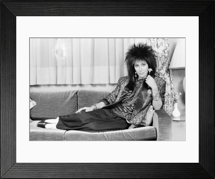 Framed Print : Cher, American singer and actress, in London for the premiere of her new film, Mask