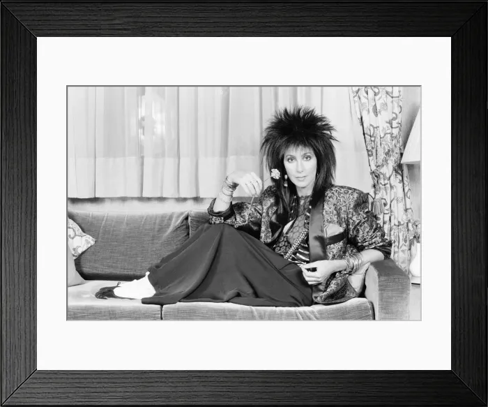 Framed Print : Cher, American singer and actress, in London for the premiere of her new film, Mask