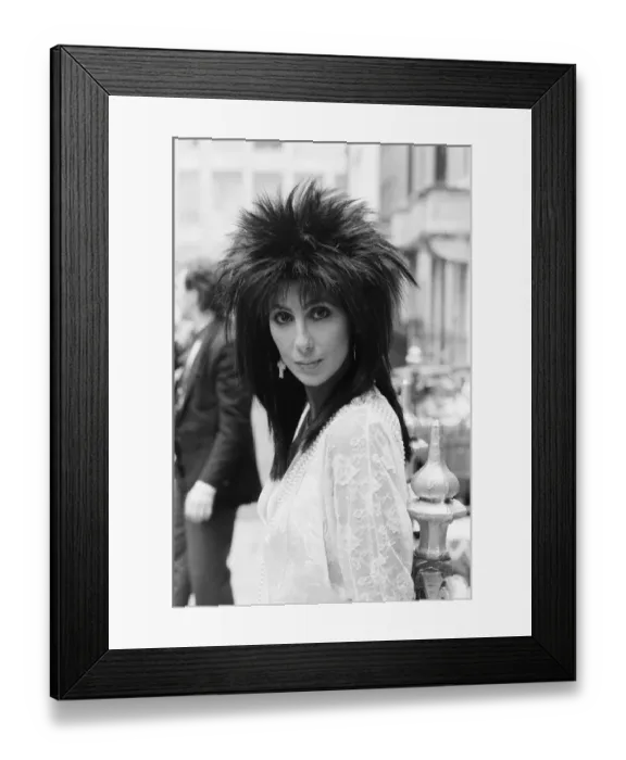 Framed Print : Cher, American singer and actress, in London for the premiere of her new film, Mask Framed Print : Cher, American singer and actress, in London for the premiere of her new film, Mask
