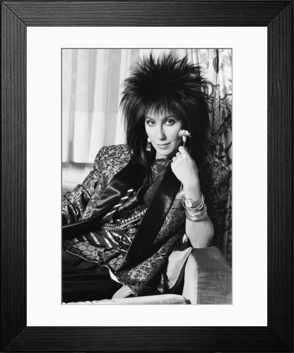 Framed Print : Cher, American singer and actress, in London for the premiere of her new film, Mask