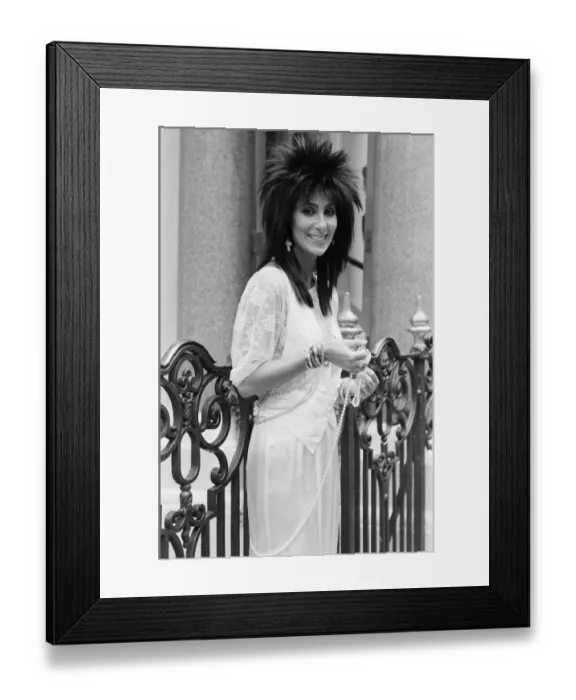 Framed Print : Cher, American singer and actress, in London for the premiere of her new film, Mask