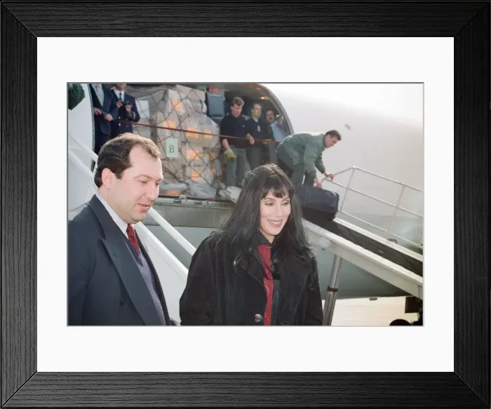 Framed Print : Cher, American singer and actress at London Gatwick Airport Framed Print : Cher, American singer and actress at London Gatwick Airport