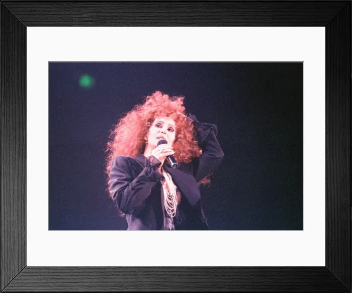 Framed Print : Cher, American singer, Love Hurts Tour, concert at Wembley Arena, London Framed Print : Cher, American singer, Love Hurts Tour, concert at Wembley Arena, London