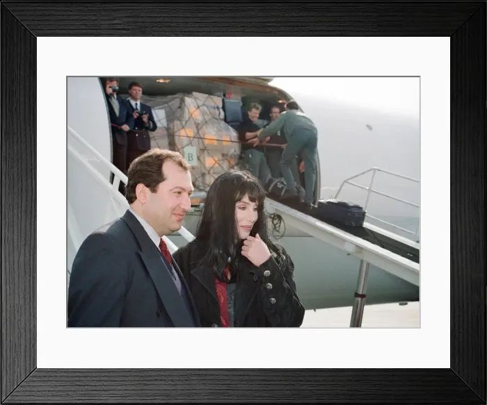 Framed Print : Cher, American singer and actress at London Gatwick Airport