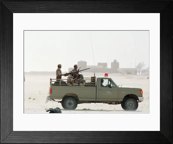 Framed Print : Saudi Arabian Patrol at border with Kuwait, September 1990 Framed Print : Saudi Arabian Patrol at border with Kuwait, September 1990