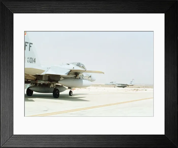 Framed Print : US Air Force F16 at Dhahran Air Base, Saudi Arabia, September 1990 Framed Print : US Air Force F16 at Dhahran Air Base, Saudi Arabia, September 1990