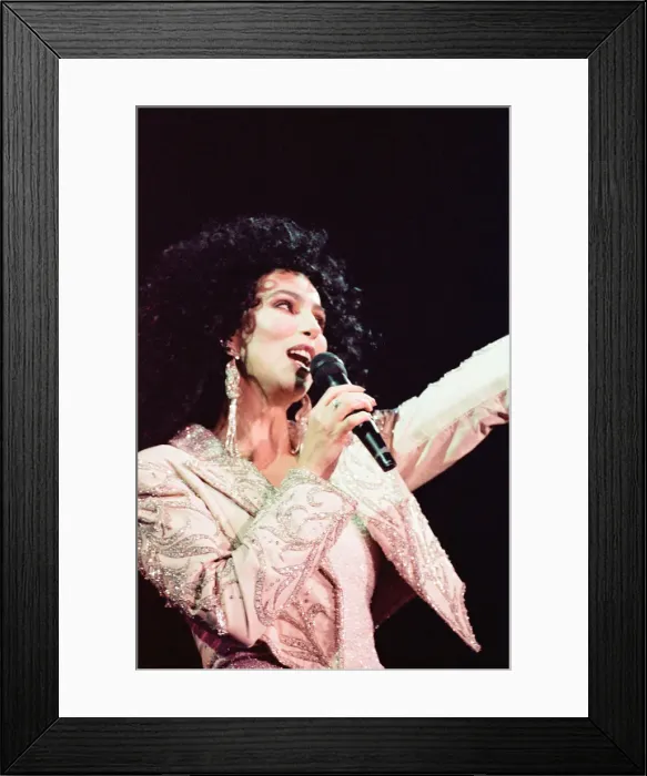 Framed Print : Cher, American singer, Heart of Stone Tour, concert at the Point Theatre, Dublin, Ireland Framed Print : Cher, American singer, Heart of Stone Tour, concert at the Point Theatre, Dublin, Ireland