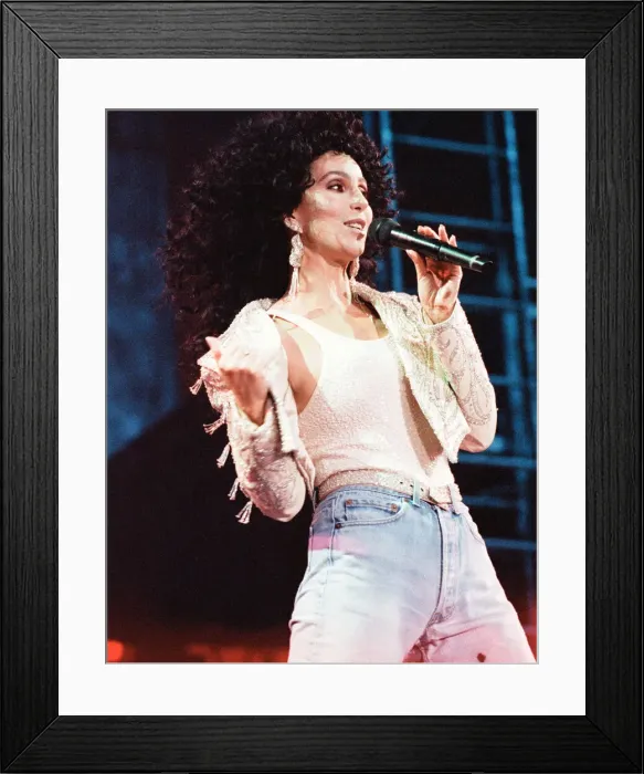 Framed Print : Cher, American singer, Heart of Stone Tour, concert at the Point Theatre, Dublin, Ireland Framed Print : Cher, American singer, Heart of Stone Tour, concert at the Point Theatre, Dublin, Ireland