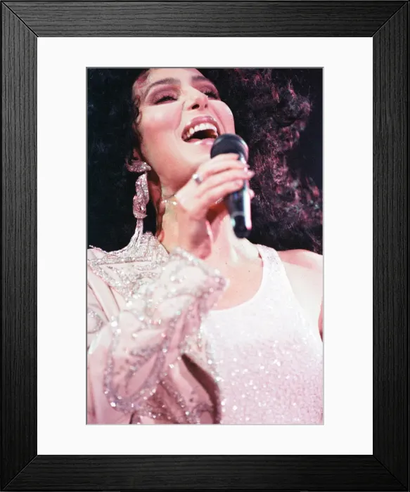 Framed Print : Cher, American singer, Heart of Stone Tour, concert at the Point Theatre, Dublin, Ireland Framed Print : Cher, American singer, Heart of Stone Tour, concert at the Point Theatre, Dublin, Ireland