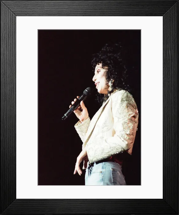Framed Print : Cher, American singer, Heart of Stone Tour, concert at the Point Theatre, Dublin, Ireland Framed Print : Cher, American singer, Heart of Stone Tour, concert at the Point Theatre, Dublin, Ireland