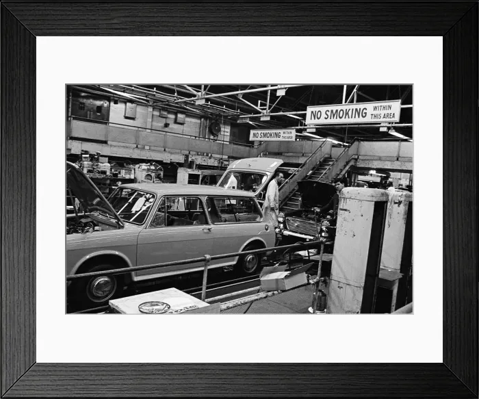 Framed Print : The Austin Mini car assembly line night shift at Longbridge, Birmingham, West Midlands Framed Print : The Austin Mini car assembly line night shift at Longbridge, Birmingham, West Midlands