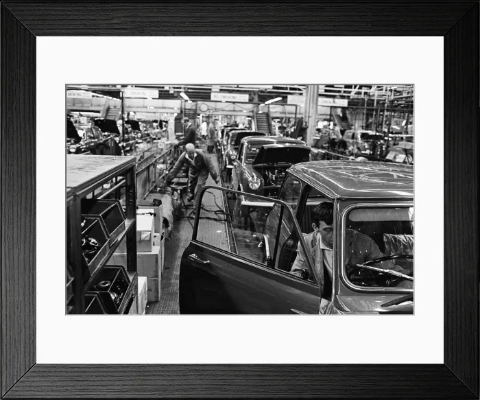 Framed Print : The Austin Mini car assembly line night shift at Longbridge, Birmingham, West Midlands Framed Print : The Austin Mini car assembly line night shift at Longbridge, Birmingham, West Midlands