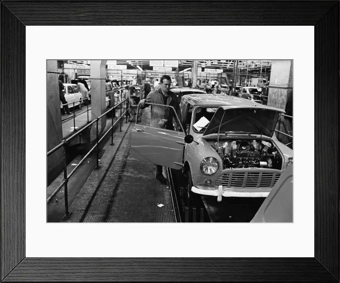 Framed Print : The Austin Mini car assembly line night shift at Longbridge, Birmingham, West Midlands Framed Print : The Austin Mini car assembly line night shift at Longbridge, Birmingham, West Midlands