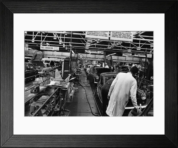 Framed Print : The Austin Mini car assembly line night shift at Longbridge, Birmingham, West Midlands Framed Print : The Austin Mini car assembly line night shift at Longbridge, Birmingham, West Midlands