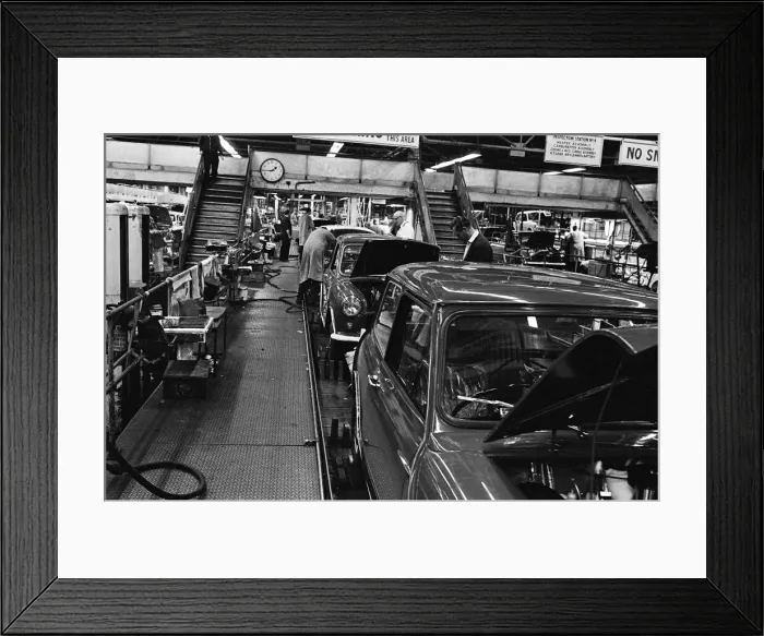 Framed Print : The Austin Mini car assembly line night shift at Longbridge, Birmingham, West Midlands Framed Print : The Austin Mini car assembly line night shift at Longbridge, Birmingham, West Midlands