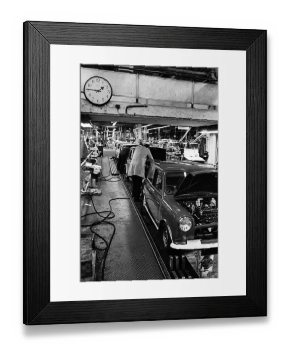 Framed Print : The Austin Mini car assembly line night shift at Longbridge, Birmingham, West Midlands