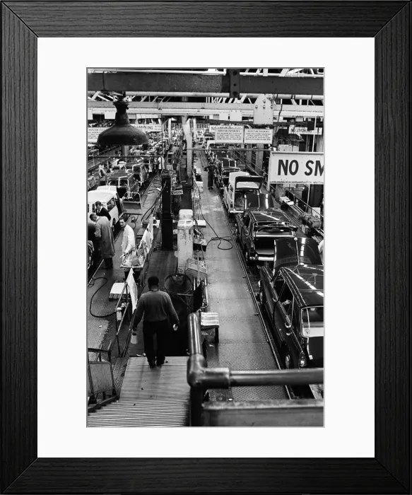 Framed Print : The Austin Mini car assembly line night shift at Longbridge, Birmingham, West Midlands Framed Print : The Austin Mini car assembly line night shift at Longbridge, Birmingham, West Midlands