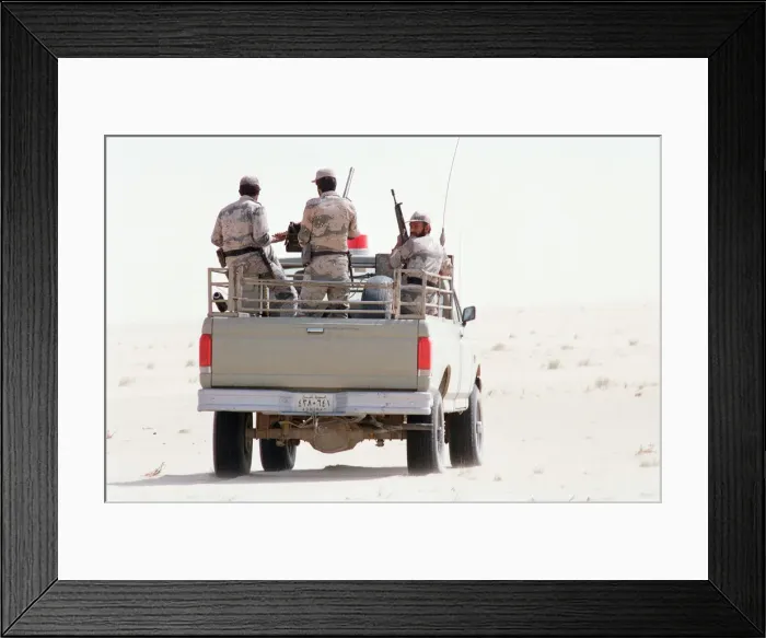 Framed Print : Saudi Arabian Patrol at border with Kuwait, September 1990 Framed Print : Saudi Arabian Patrol at border with Kuwait, September 1990
