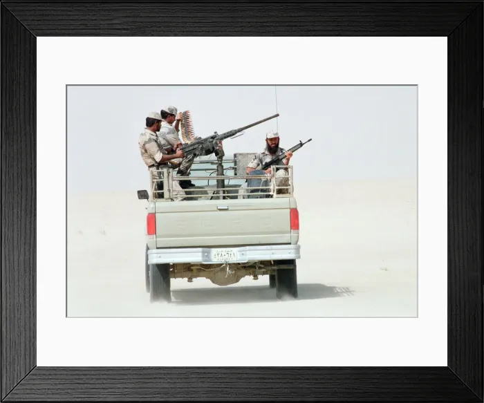 Framed Print : Saudi Arabian Patrol at border with Kuwait, September 1990 Framed Print : Saudi Arabian Patrol at border with Kuwait, September 1990
