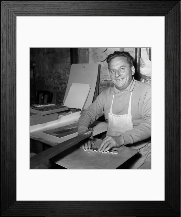 Framed Print : Chad Valley Toy company, Birmingham, West Midlands. Pictured cutting jigsaw puzzles is Mr Framed Print : Chad Valley Toy company, Birmingham, West Midlands. Pictured cutting jigsaw puzzles is Mr