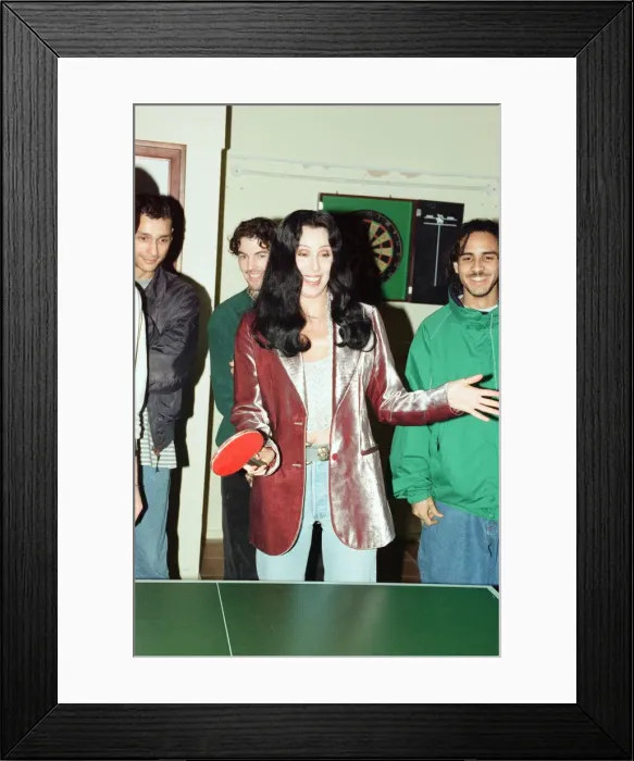 Framed Print : Cher, American singer and actress, at the Look Ahead hostel project in Dock Street Framed Print : Cher, American singer and actress, at the Look Ahead hostel project in Dock Street