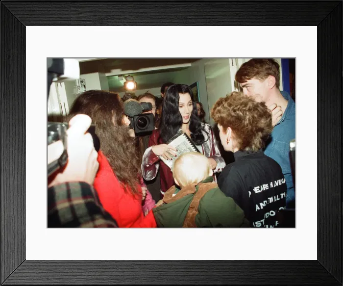 Framed Print : Cher, American singer and actress, at the Look Ahead hostel project in Dock Street Framed Print : Cher, American singer and actress, at the Look Ahead hostel project in Dock Street