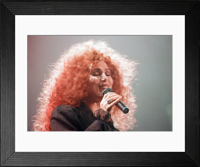 Framed Print : Cher, American singer, Love Hurts Tour, concert at Wembley Arena, London Framed Print : Cher, American singer, Love Hurts Tour, concert at Wembley Arena, London