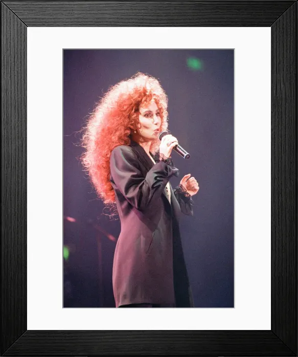 Framed Print : Cher, American singer, Love Hurts Tour, concert at Wembley Arena, London Framed Print : Cher, American singer, Love Hurts Tour, concert at Wembley Arena, London