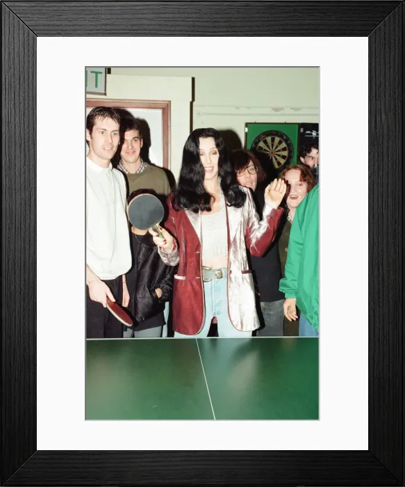 Framed Print : Cher, American singer and actress, at the Look Ahead hostel project in Dock Street Framed Print : Cher, American singer and actress, at the Look Ahead hostel project in Dock Street