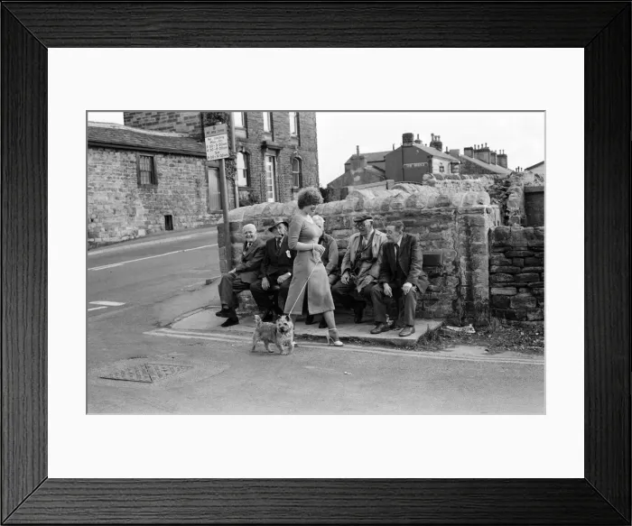 Framed Print : Old boys watch the girls go by from the bench at the junction of Keighly Road, Silsden Framed Print : Old boys watch the girls go by from the bench at the junction of Keighly Road, Silsden
