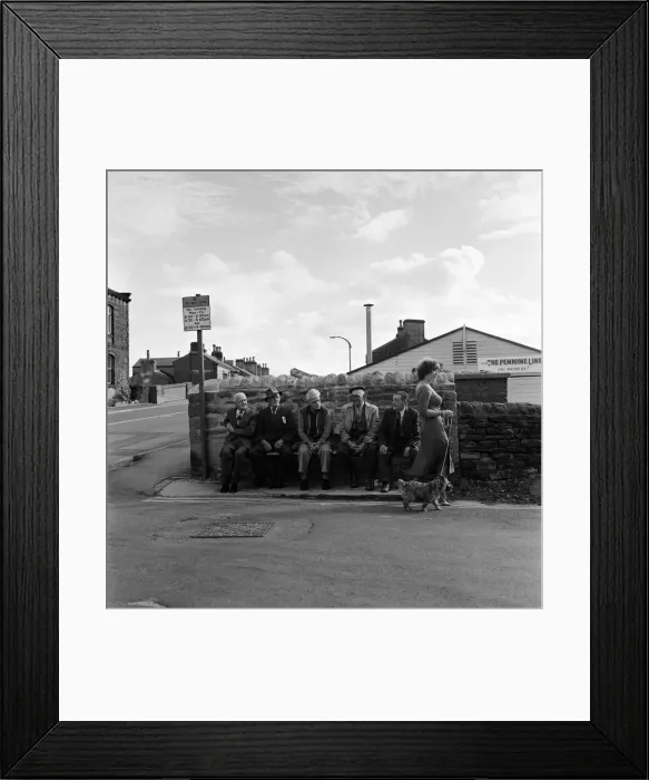 Framed Print : Old boys watch the girls go by from the bench at the junction of Keighly Road, Silsden Framed Print : Old boys watch the girls go by from the bench at the junction of Keighly Road, Silsden
