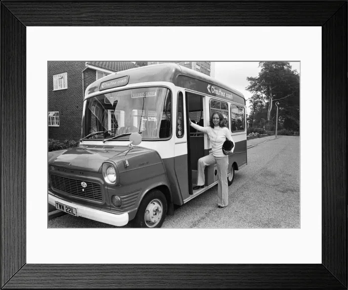 Framed Print : Dial-a-Bus service in Harrogate, West Yorkshire. 6th September 1974 Framed Print : Dial-a-Bus service in Harrogate, West Yorkshire. 6th September 1974