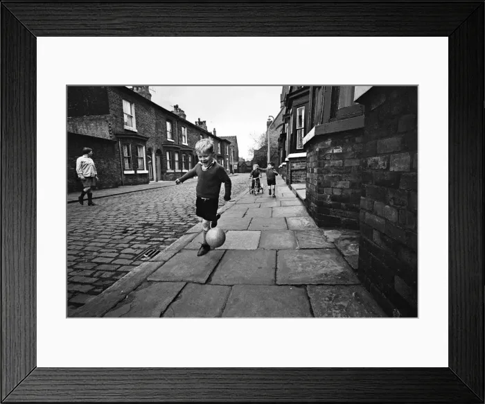 Framed Print : Children playing football in Archie Street, Manchester. Archie Street was the inspiration Framed Print : Children playing football in Archie Street, Manchester. Archie Street was the inspiration