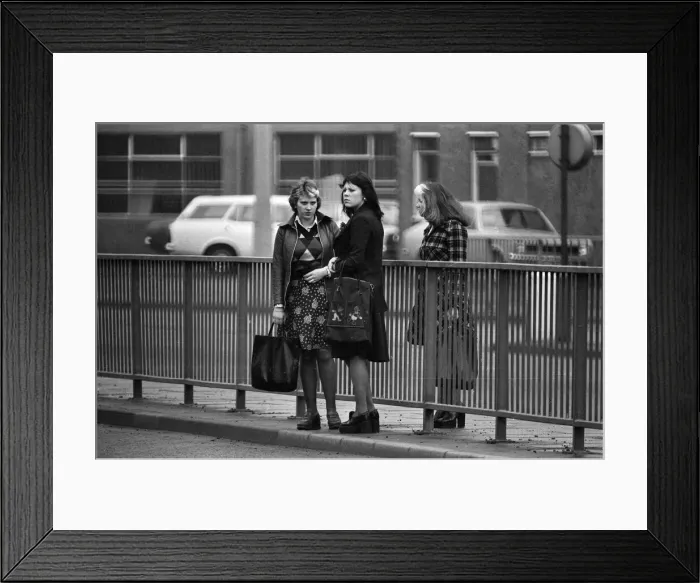Framed Print : People crossing the motorway dangerously, in the north of England. 8th November 1974 Framed Print : People crossing the motorway dangerously, in the north of England. 8th November 1974