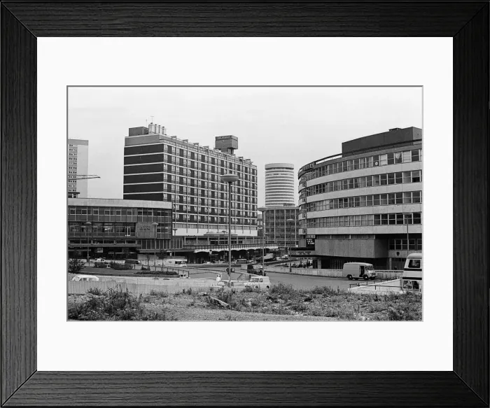 Framed Print : The Bull Ring area, showing the Rotunda building and Ringway. Birmingham, West Midlands Framed Print : The Bull Ring area, showing the Rotunda building and Ringway. Birmingham, West Midlands