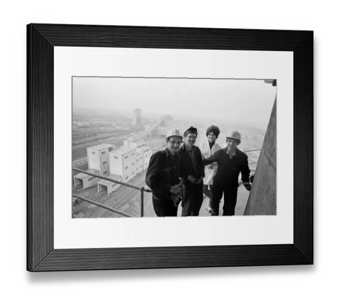 Framed Print : Three apprentices and a canteen girl from the modern Westoe colliery. April 1967 Framed Print : Three apprentices and a canteen girl from the modern Westoe colliery. April 1967