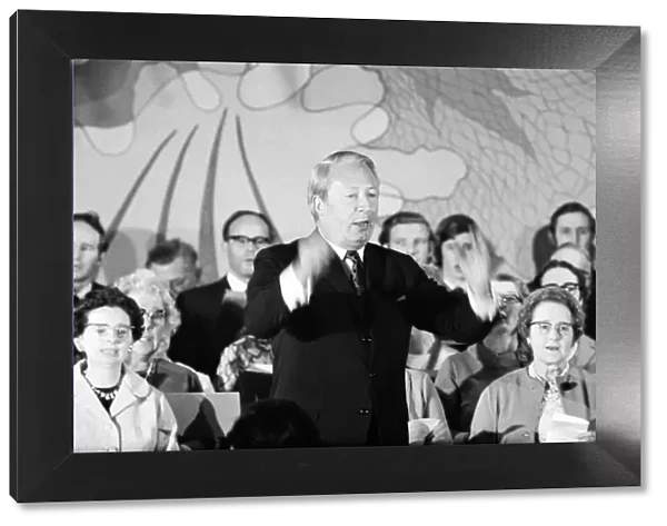 Prime Minister Edward Heath conducting the annual carol concert at Broadstairs, Kent