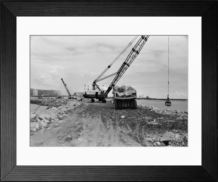 Framed Print : Steel Company of Wales scenes. The breakwater under construction at Port Talbot Framed Print : Steel Company of Wales scenes. The breakwater under construction at Port Talbot