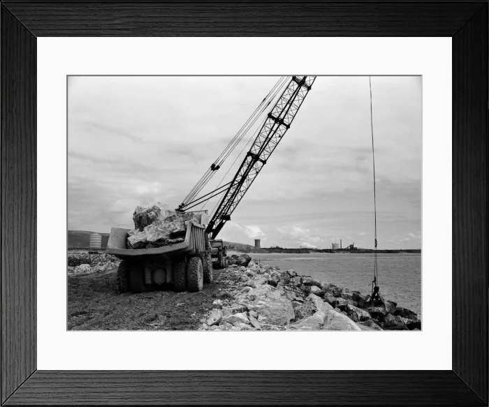 Framed Print : Steel Company of Wales scenes. The breakwater under construction at Port Talbot