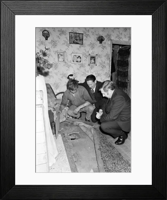 Framed Print : Member of Parliament for Birmingham Sparkbrook Roy Hattersley visits slum housing in
