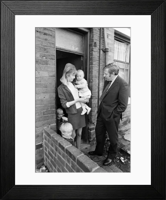 Framed Print : Member of Parliament for Birmingham Sparkbrook Roy Hattersley visits slum housing in Framed Print : Member of Parliament for Birmingham Sparkbrook Roy Hattersley visits slum housing in