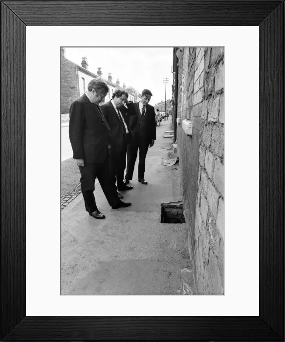Framed Print : Member of Parliament for Birmingham Sparkbrook Roy Hattersley visits slum housing in